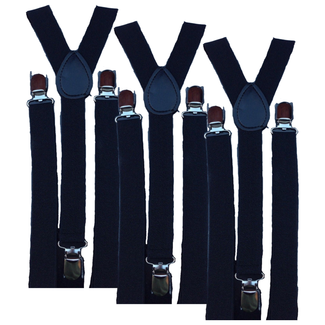 3-Pack Adjustable Men's Clip-On Suspenders - Slim Formal Elastic Braces for Weddings - Black