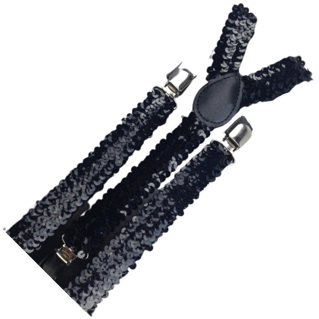 3-Pack Adjustable Men's Elastic Suspenders - Black Sequin Slim Fit for Formal Events