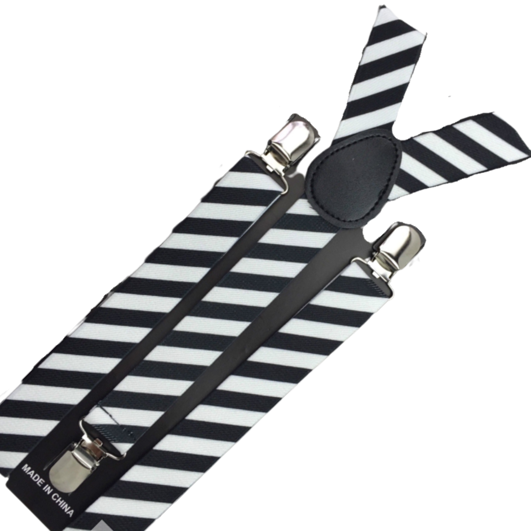 Set of 3 Adjustable Men's Clip-On Suspenders - Slim Black/White Diagonal Stripes for Formal Events