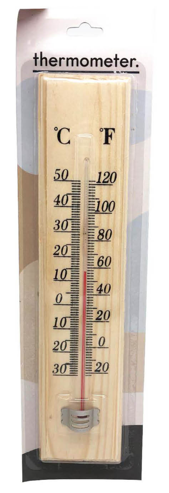 Extra-Large 27cm Wooden Wall Thermometer for Indoor and Outdoor Use with Glass Sensor