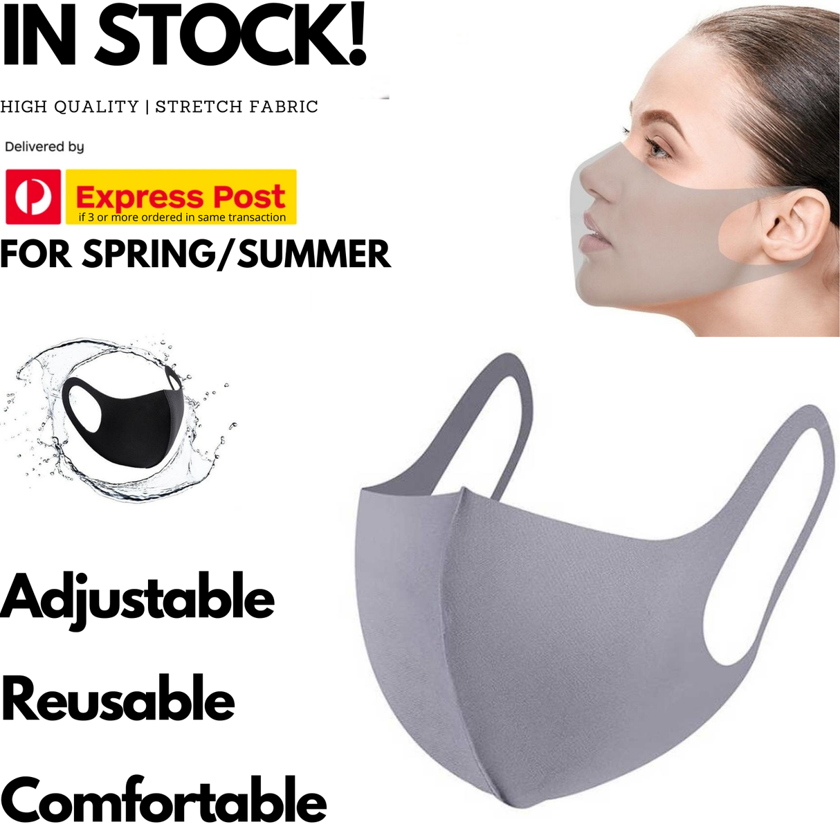 SUMMER Reusable Breathable Face Mask Mouth Mask Anti Dust Haze Protective in Grey