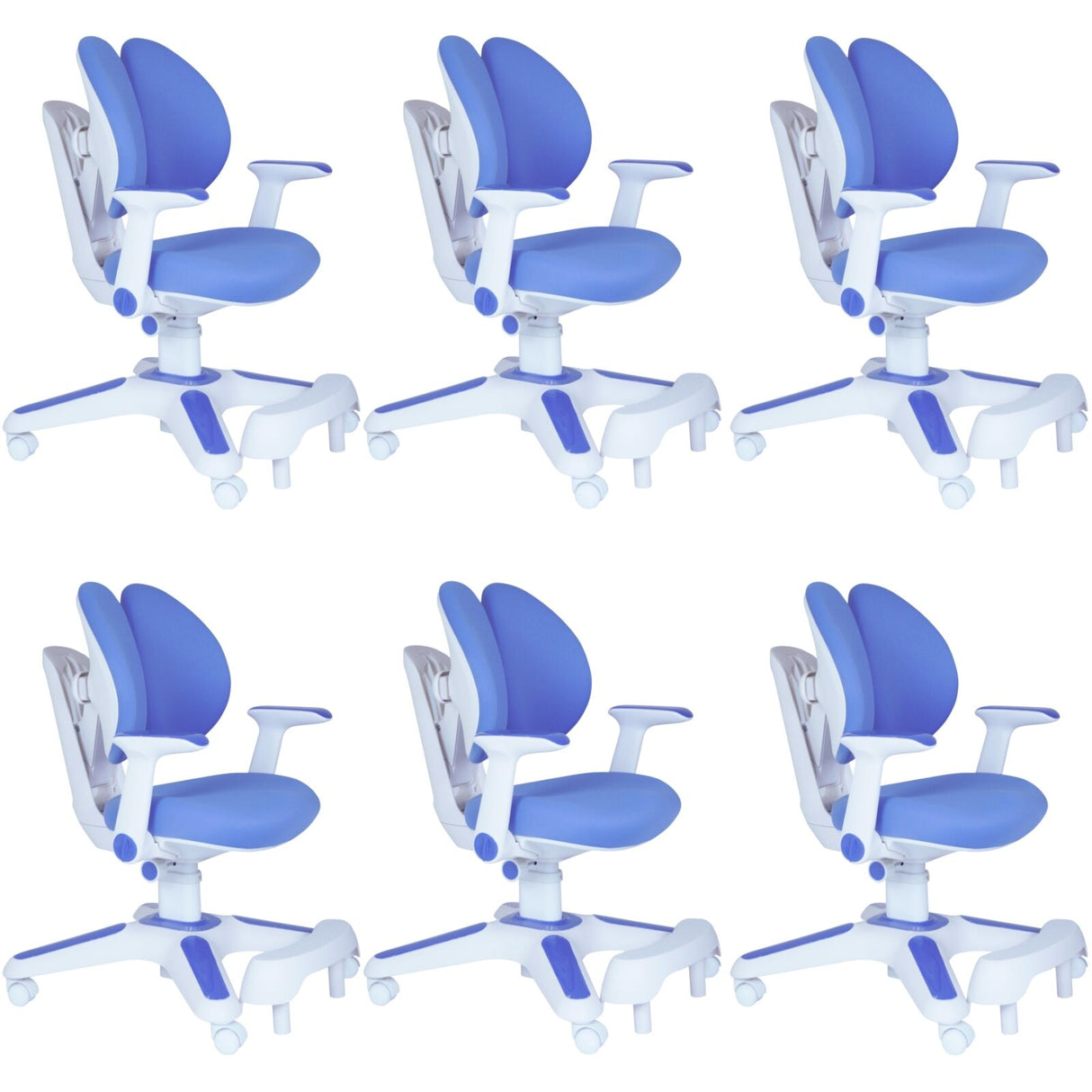 Ergonomic Children Kids Study Chair Set of 6 Height Adjustable - Blue