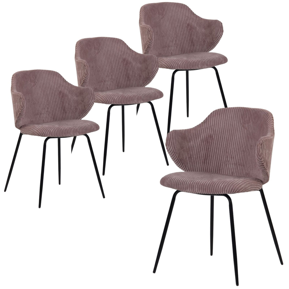 Set of 4 Dining Chairs with Corduroy Cord Fabric in Pink