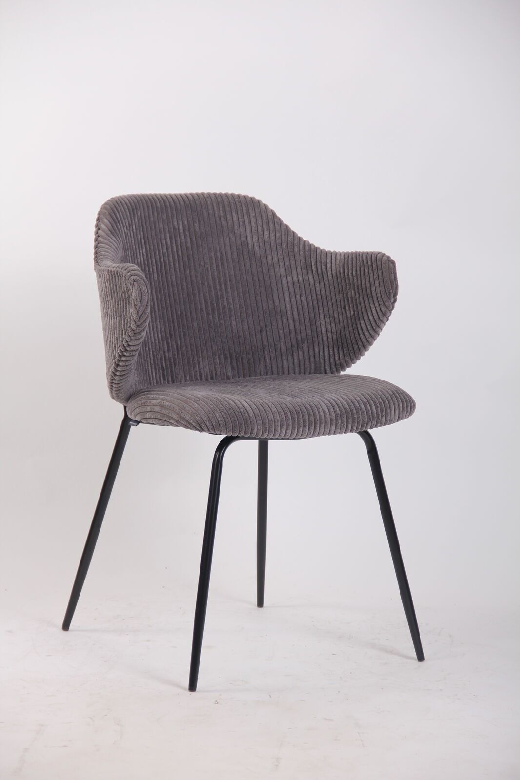 Set of 4 Dining Chairs with Corduroy Cord Fabric in Dark Grey Lincoln