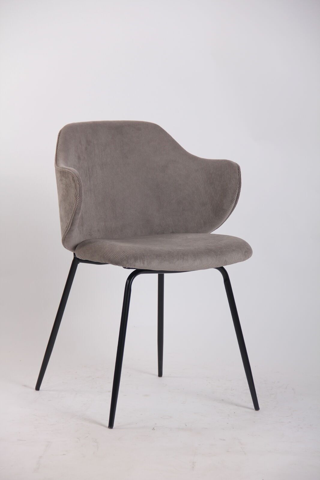 Set of 4 Dining Chairs with Corduroy Cord Fabric in Grey