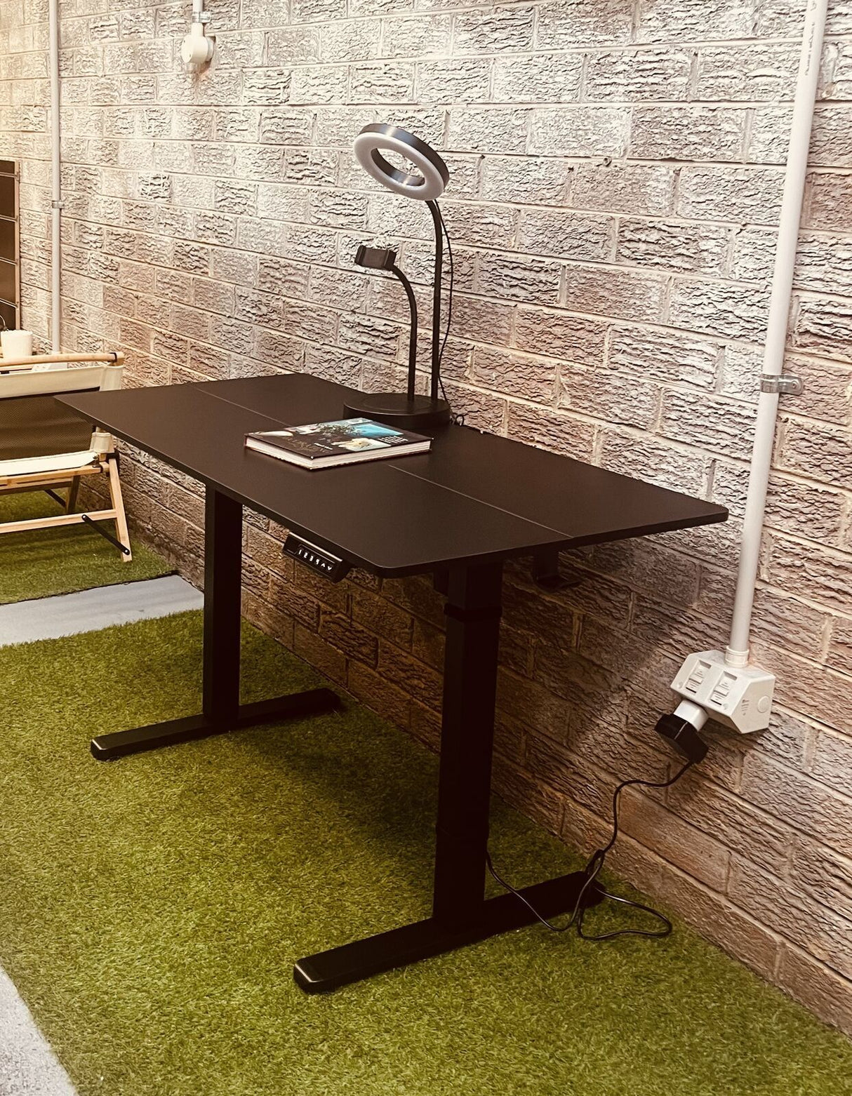 Ergonomic Kids Study Chair & Adjustable Electric Standing Desk Set ??Blue Chair & Black Desk