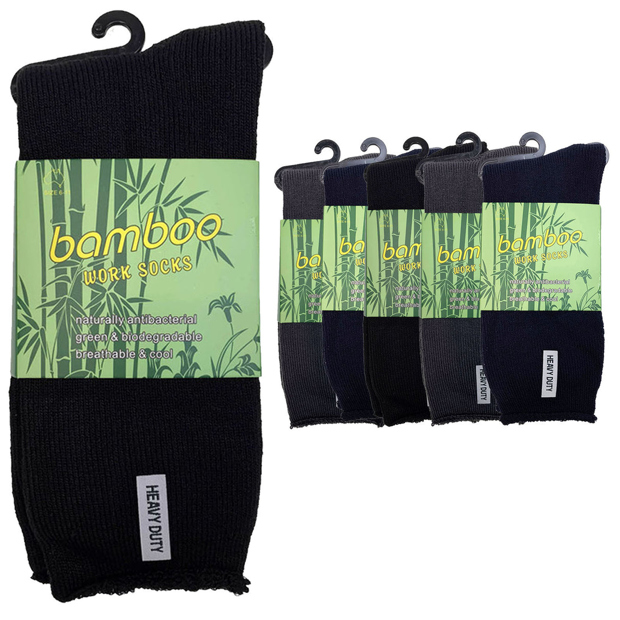 6 Pairs PREMIUM BAMBOO SOCKS Mens Heavy Duty Thick Work Socks Cushion BULK - Assorted Colour Pack - 6-11