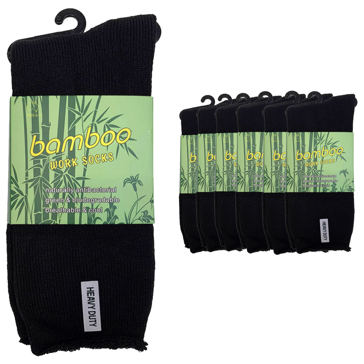 6 Pairs PREMIUM BAMBOO SOCKS Mens Heavy Duty Thick Work Socks Cushion BULK - Black - 6-11