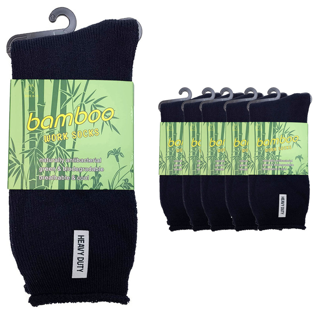 6 Pairs PREMIUM BAMBOO SOCKS Mens Heavy Duty Thick Work Socks Cushion BULK - Navy Blue - 11-14