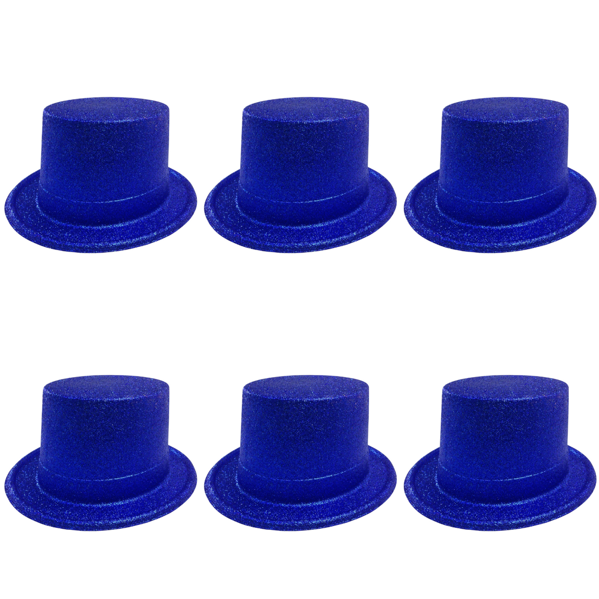 6-Pack Sparkling Blue Top Hats for Fun Party Costumes - Glittering Plastic Accessory