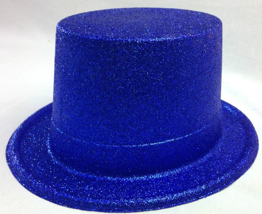 6-Pack Sparkling Blue Top Hats for Fun Party Costumes - Glittering Plastic Accessory