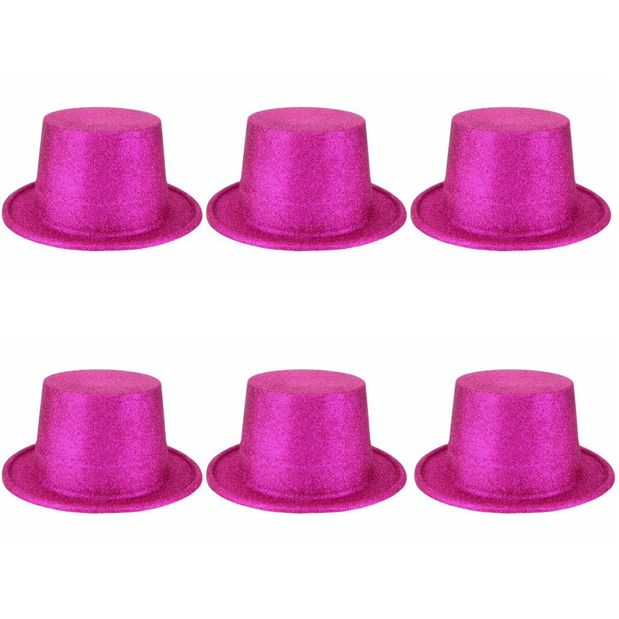6-Pack Hot Pink Glitter Top Hats for Parties - Fun Costume Accessories