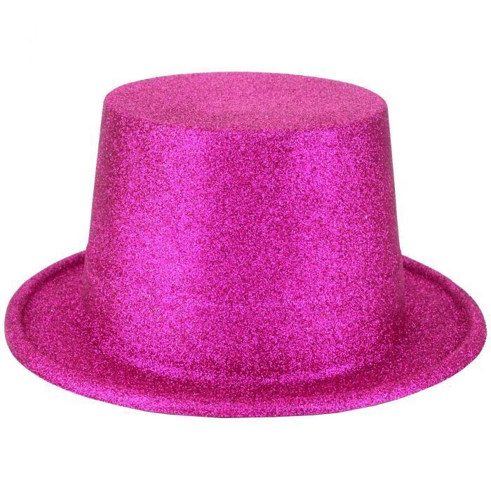 6-Pack Hot Pink Glitter Top Hats for Parties - Fun Costume Accessories