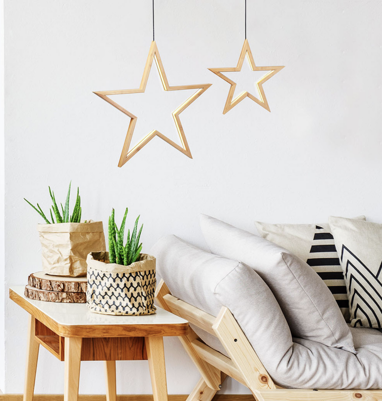2x Large Bamboo Star LED Hanging Lamp Light Home Decor Lighting - Natural