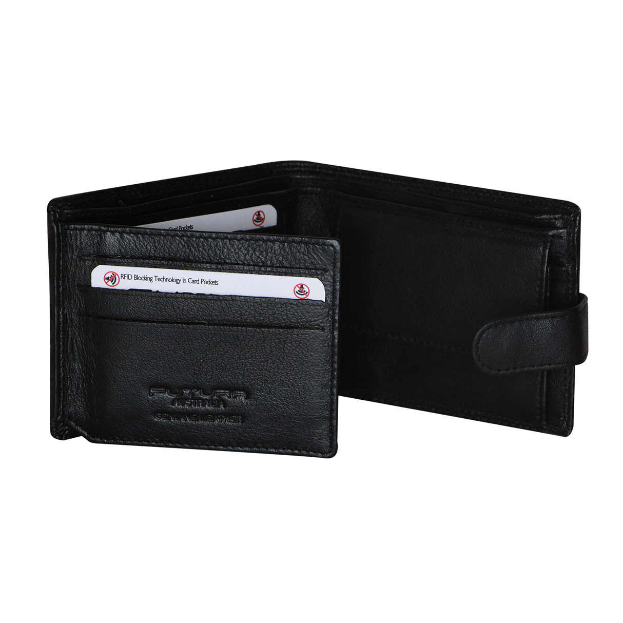Futura Men's Black RFID Leather Coin Wallet with Fold Over Design