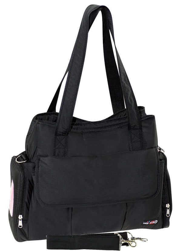 Stylish Black FIB Baby Diaper Tote Bag for Moms Travel-Friendly Changing Essentials