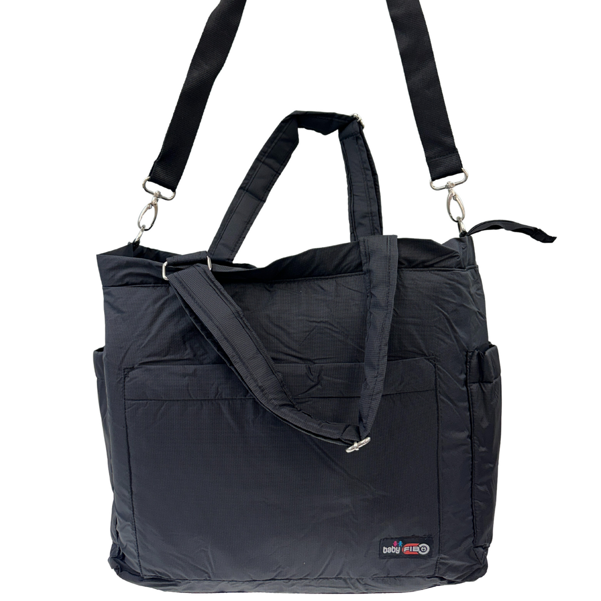 FIB Stylish Black Mummy Diaper Tote Bag with Changing Mat and Insulated Bottle Holder
