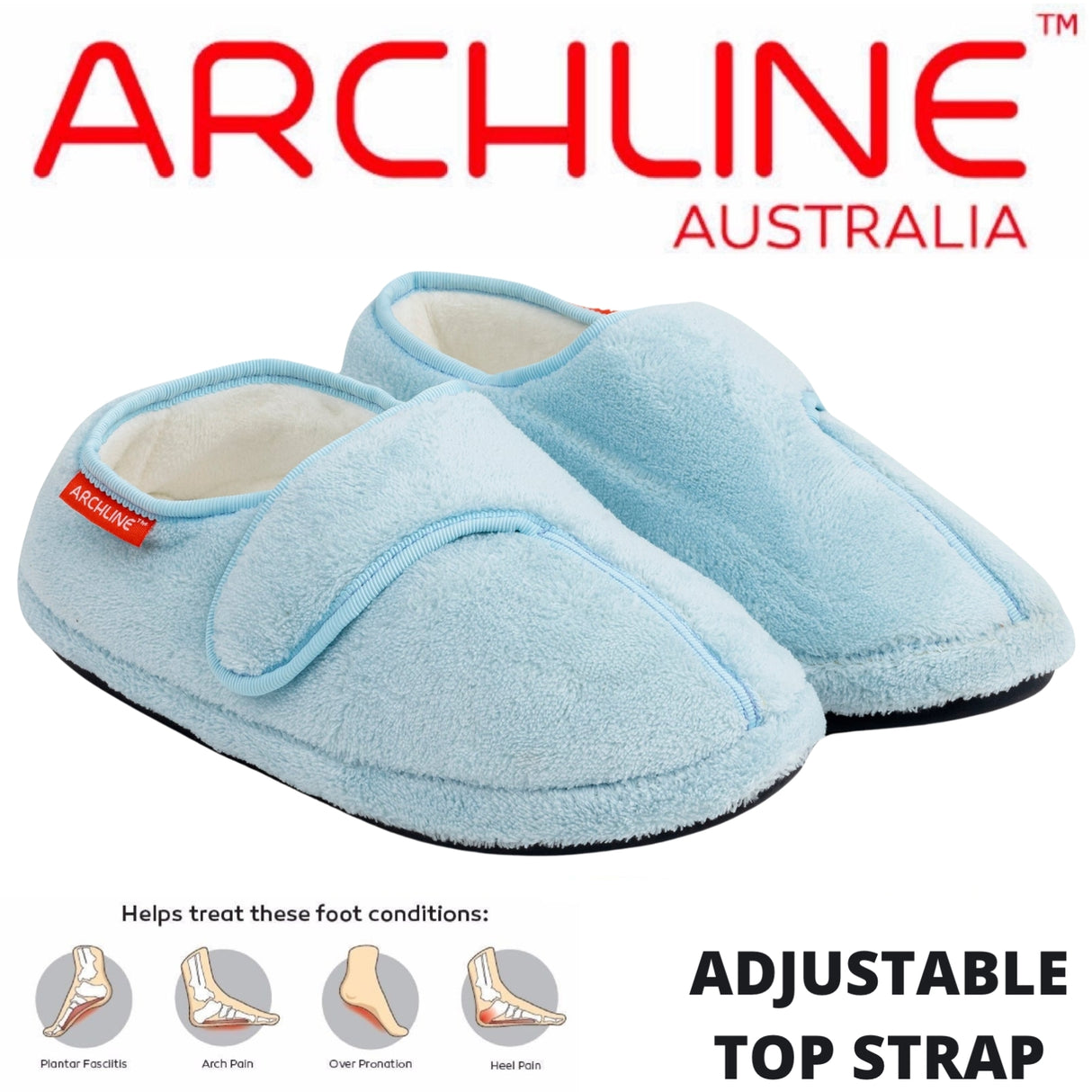 ARCHLINE Orthotic Plus Slippers Closed Scuffs Pain Relief Moccasins - Baby Blue - EU 35
