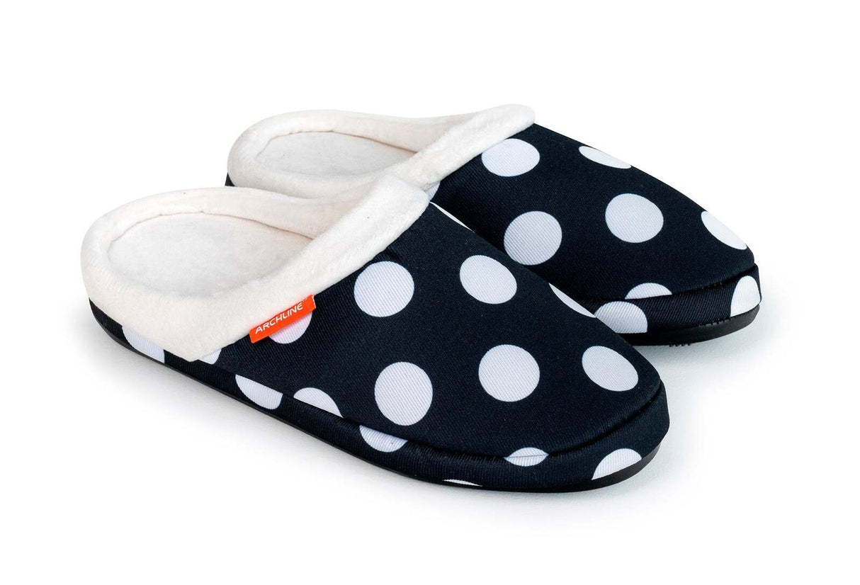 ARCHLINE Orthotic Slippers Slip On Arch Scuffs Pain Relief Moccasins - Polka Dots - EU 39