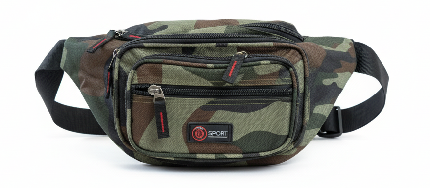Canvas CAMO BUM BAG Camouflage Waist Travel Belt Wallet Money Security Zips