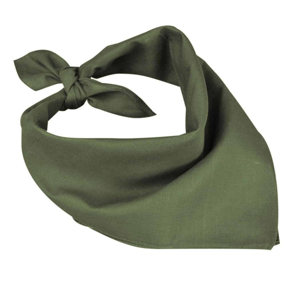 Plain Bandana 100% COTTON Head Wrap Durag Bandanna Summer Biker Scarf Mask - Army Green