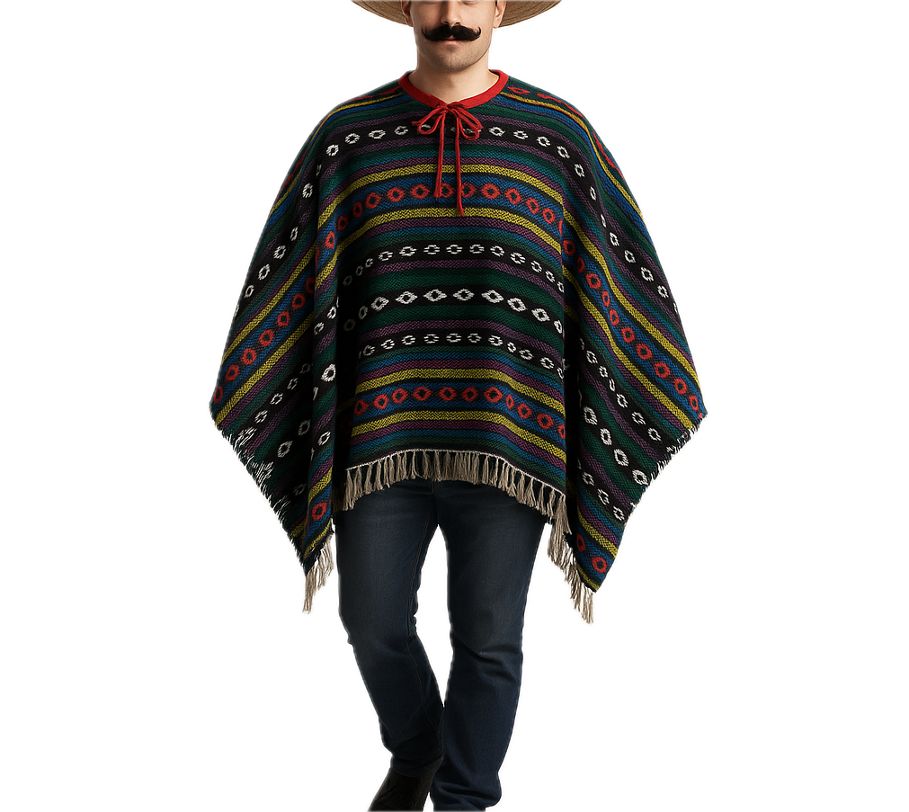 PREMIUM MEXICAN PONCHO Spanish Costume Wild West Cowboy Party Bandit 12467
