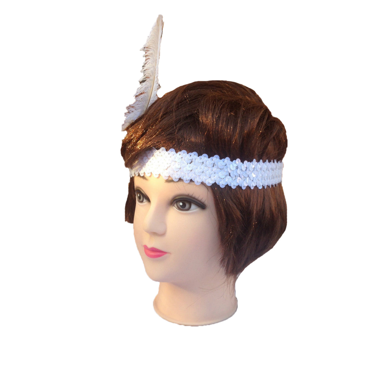 12 Pack 1920s Flapper Headbands with Feather and Sequin for Gatsby-Themed Events - White