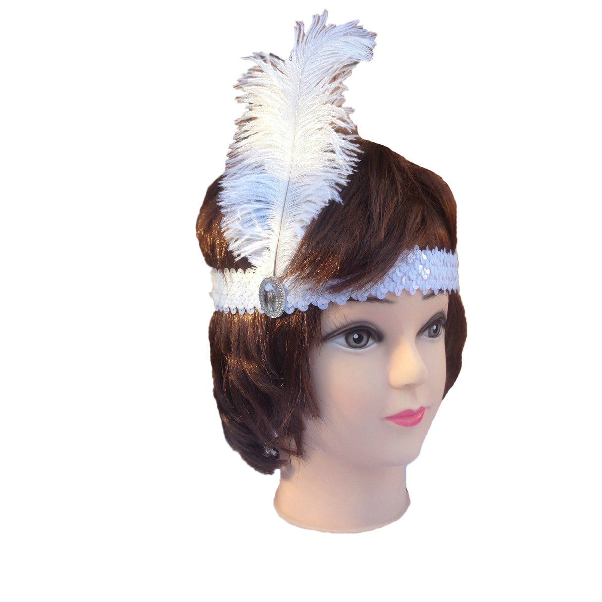 12 Pack 1920s Flapper Headbands with Feather and Sequin for Gatsby-Themed Events - White
