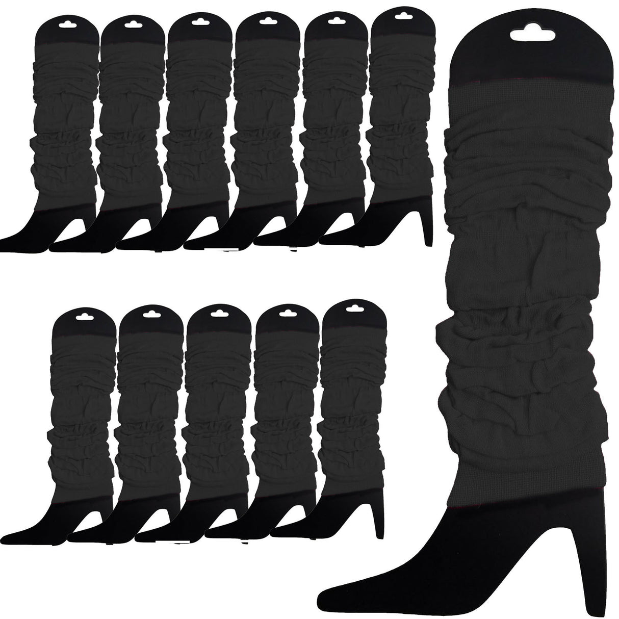 12 LEG WARMERS Knitted Womens Neon Party Knit Ankle Fluro Dance Costume 80s BULK - Black