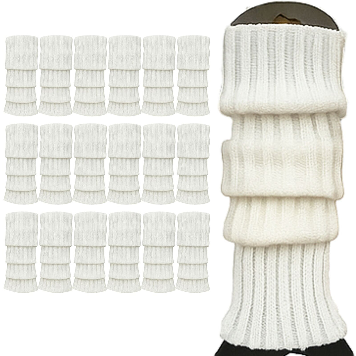 24x Womens Leg Warmers Disco Winter Knit Dance Party Crochet Legging Socks Costume - White