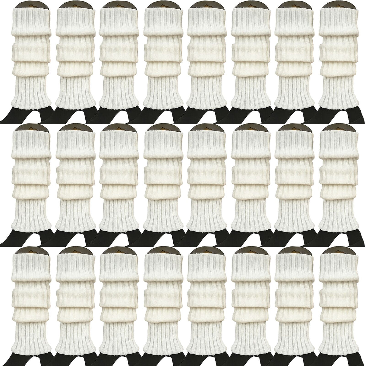 24x Womens Leg Warmers Disco Winter Knit Dance Party Crochet Legging Socks Costume - White