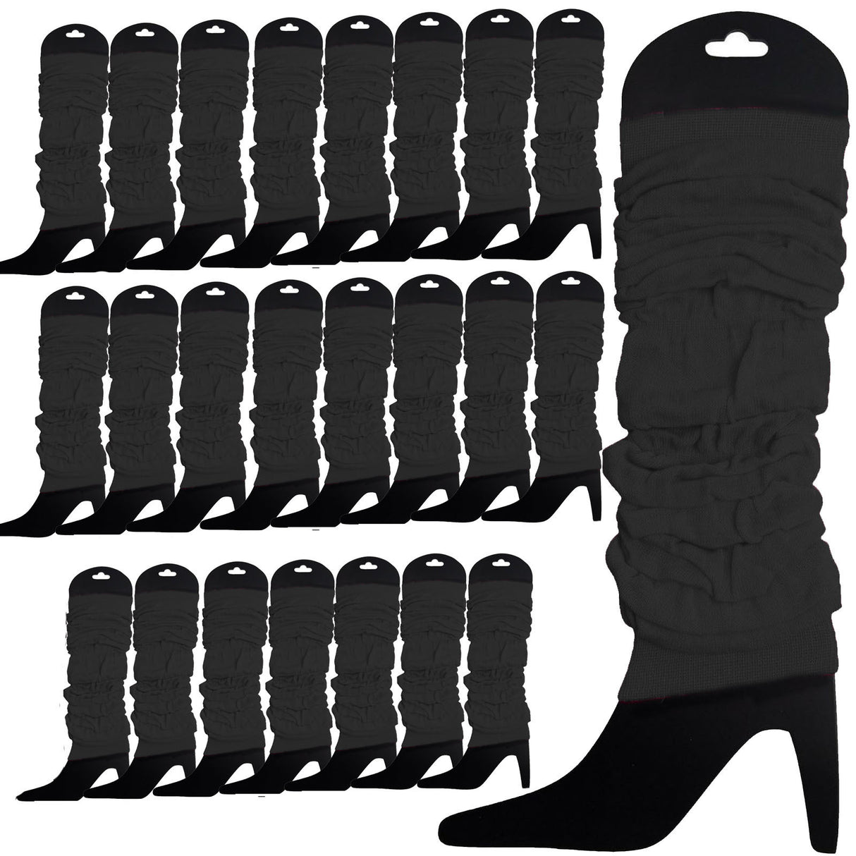 24 LEG WARMERS Knitted Womens Neon Party Knit Ankle Fluro Dance Costume 80s BULK - Black