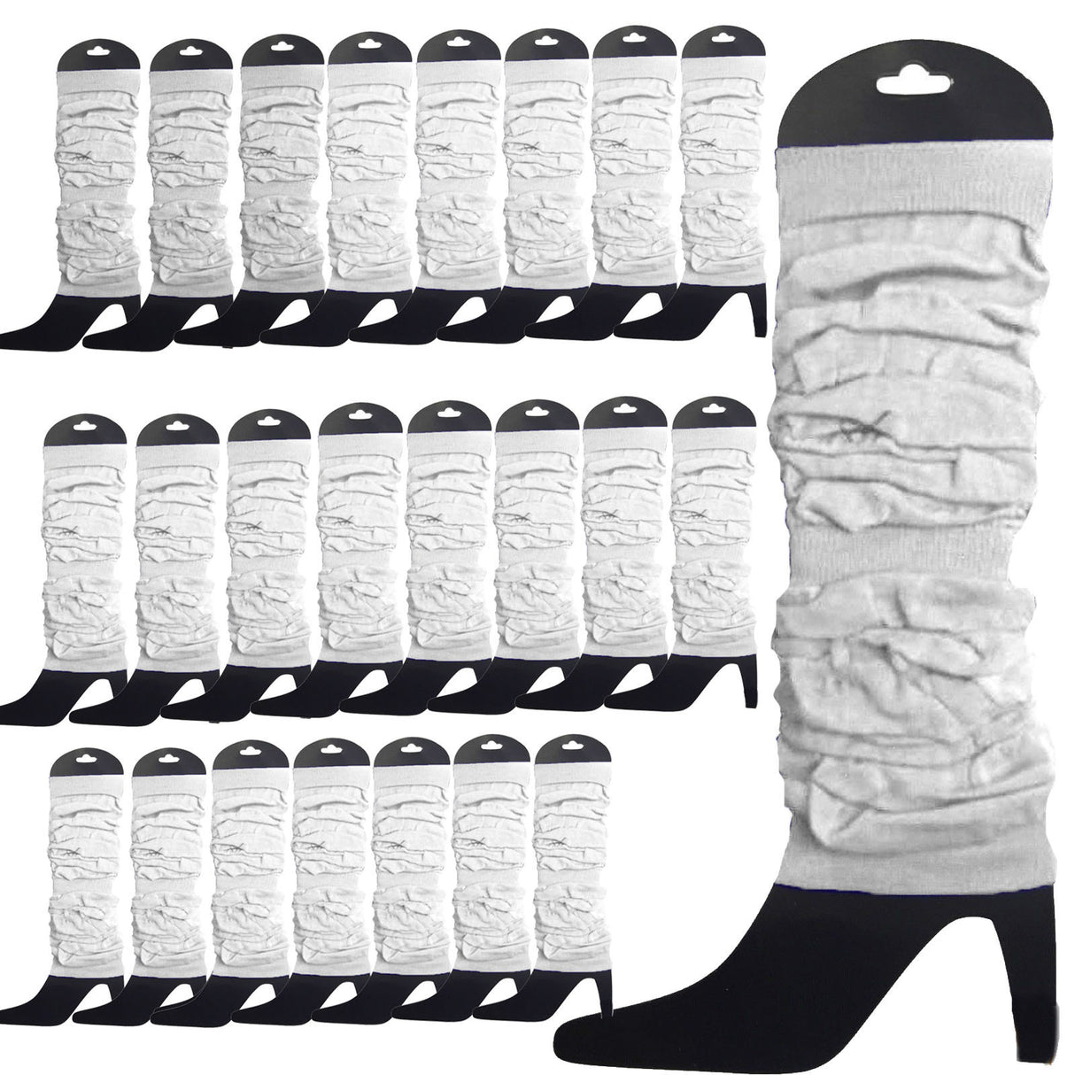 24 LEG WARMERS Knitted Womens Neon Party Knit Ankle Fluro Dance Costume 80s BULK - White