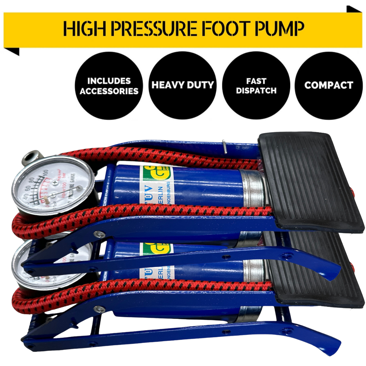 2-Pack High-Pressure Foot Pump for Bicycles, Motorcycles, and Vehicle Tires - Inflates Balls and More!