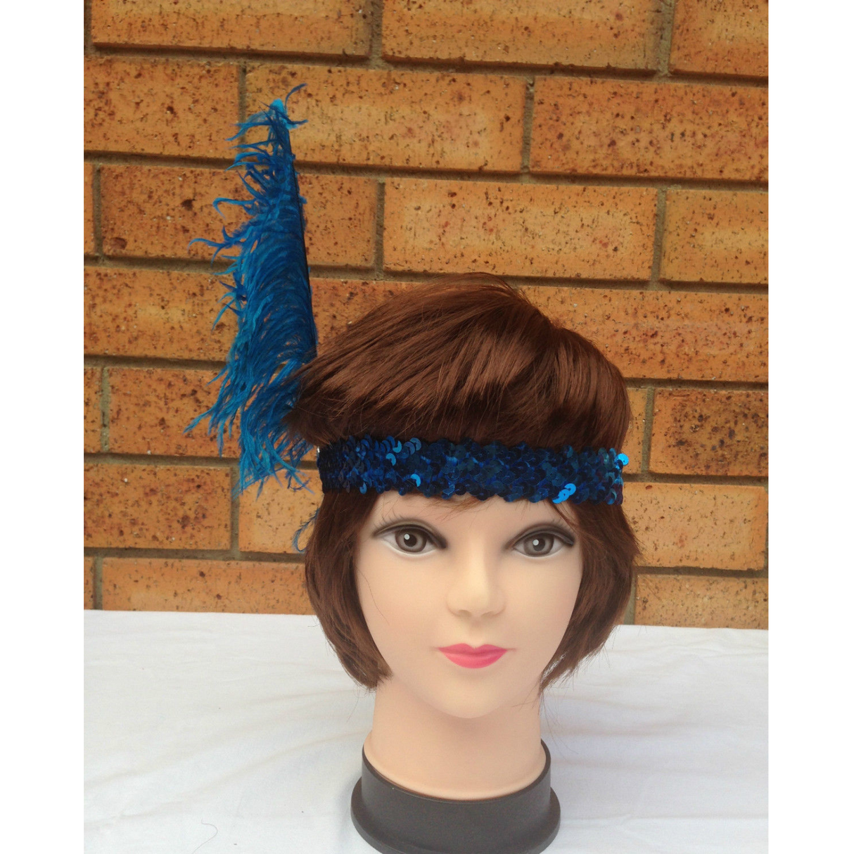 Pack of 3 Vintage 1920s Flapper Headbands with Feather and Sequin Detail for Charleston Costume - Blue