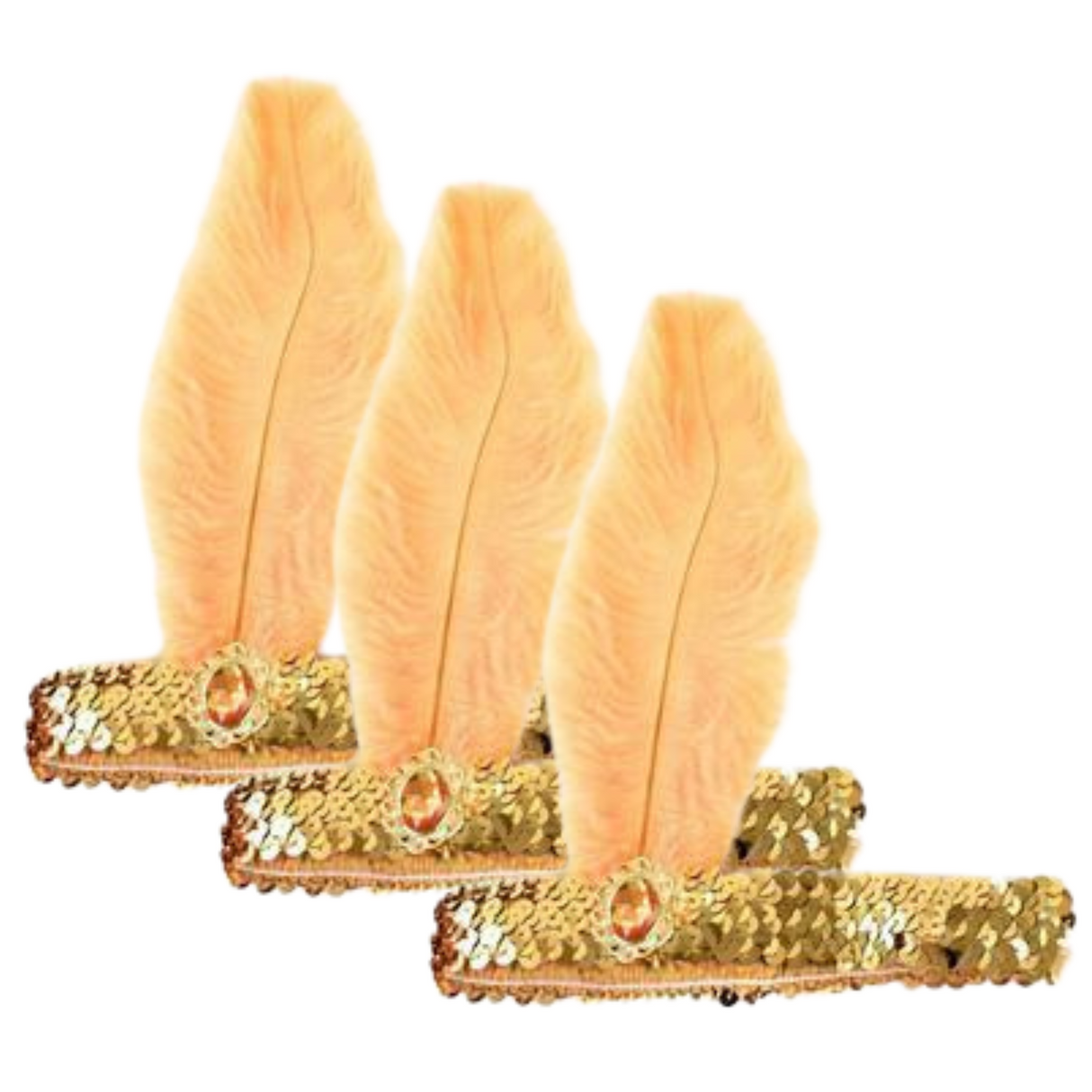 1920s Flapper Headband Set - Sequin & Feather Headpieces for Charleston & Gatsby Costumes - Gold/Orange