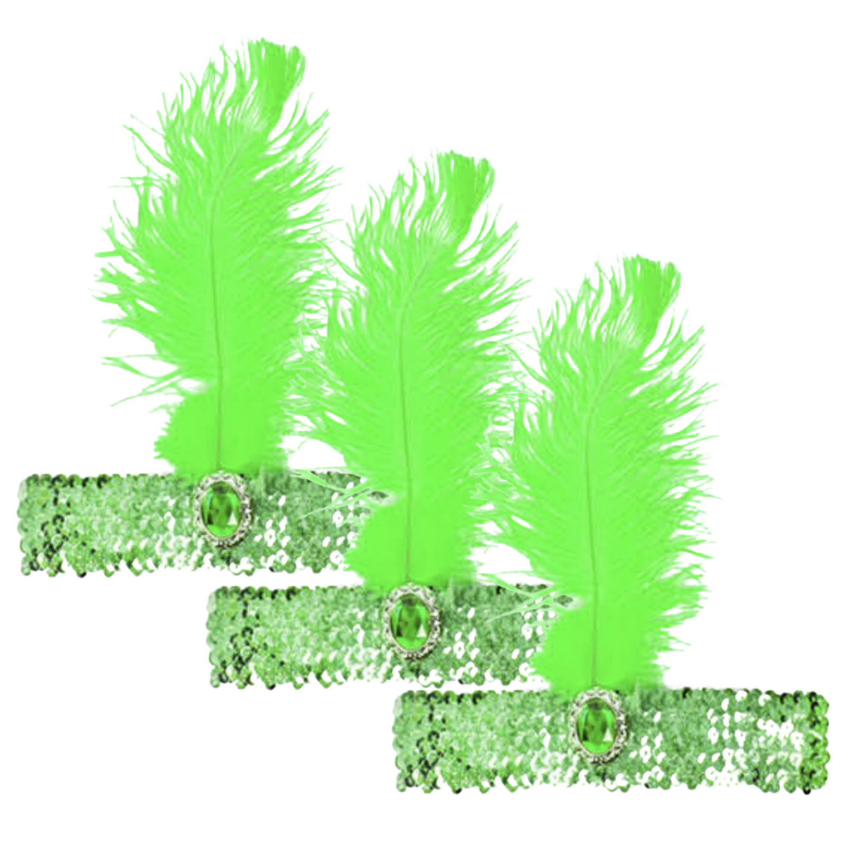 1920s Flapper Headband Set - Sequin & Feather Headpieces for Charleston Gatsby Costume - Green