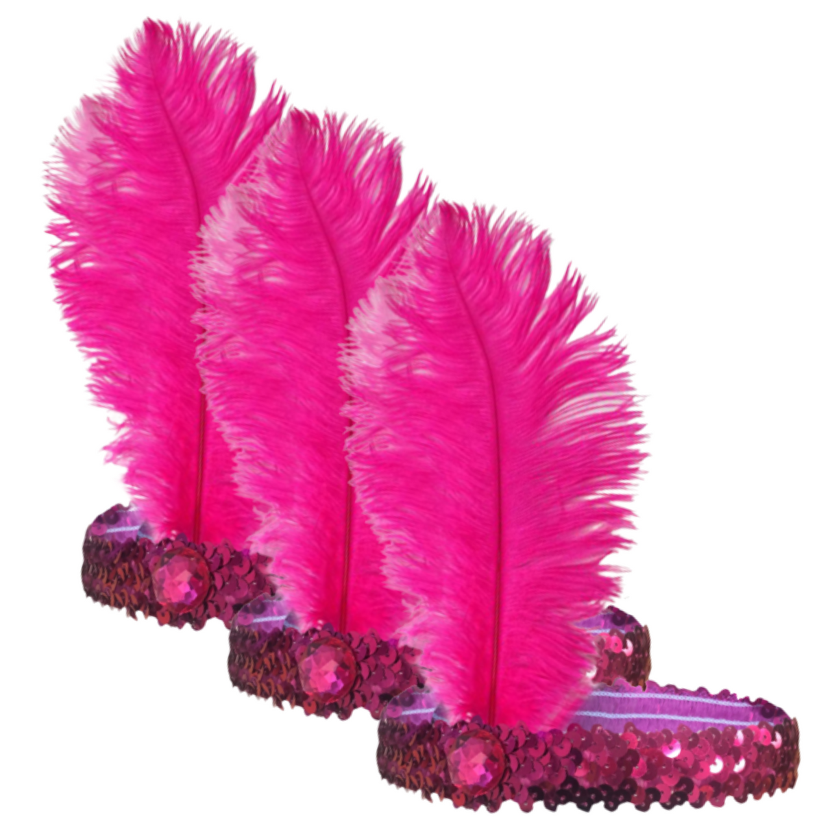 3-Pack 1920s Vintage Flapper Headbands with Feather and Sequin for Charleston Gatsby Costume - Hot Pink