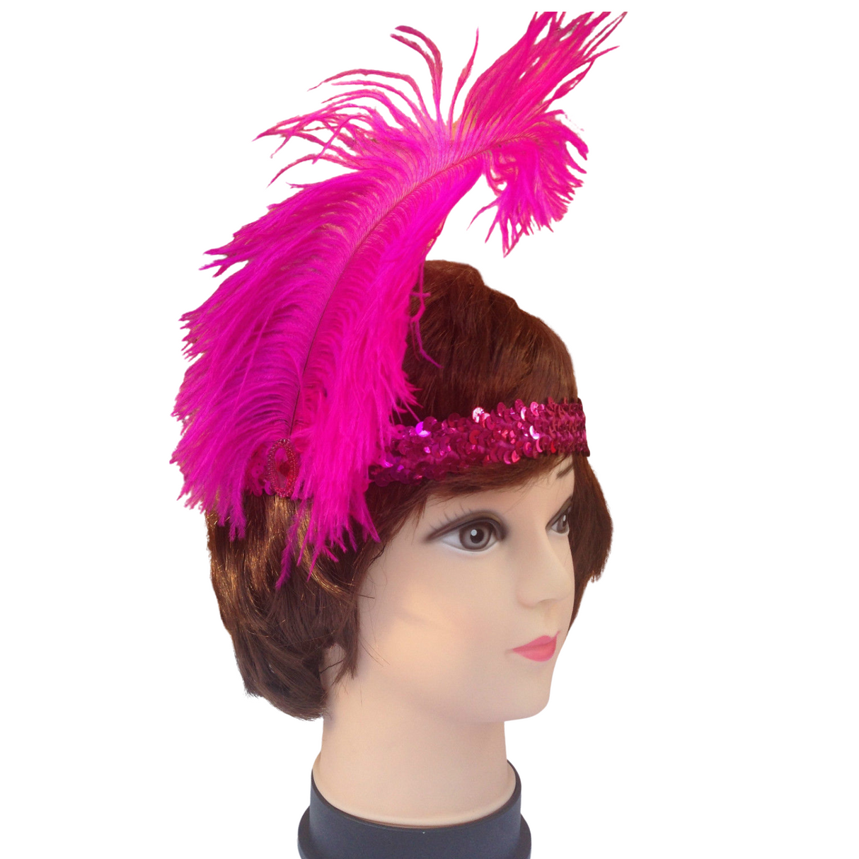 3-Pack 1920s Vintage Flapper Headbands with Feather and Sequin for Charleston Gatsby Costume - Hot Pink