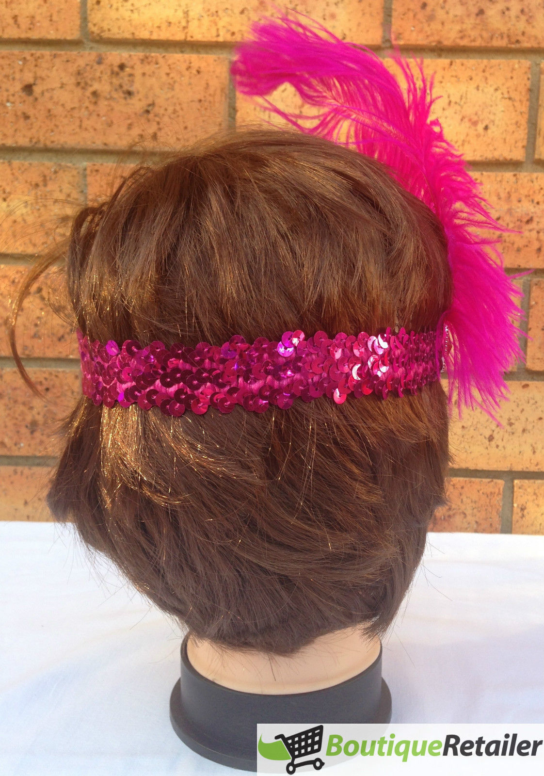 3-Pack 1920s Vintage Flapper Headbands with Feather and Sequin for Charleston Gatsby Costume - Hot Pink