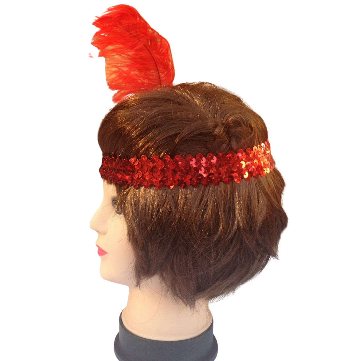 3-Pack 1920s Flapper Headbands with Feather and Sequin for Charleston Gatsby Costume - Red