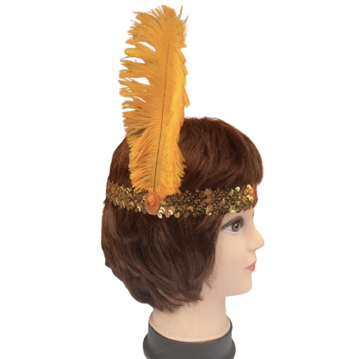 6 Pack of Vintage 1920s Flapper Headbands with Feather & Sequin for Charleston Costume Parties - Gold/Orange