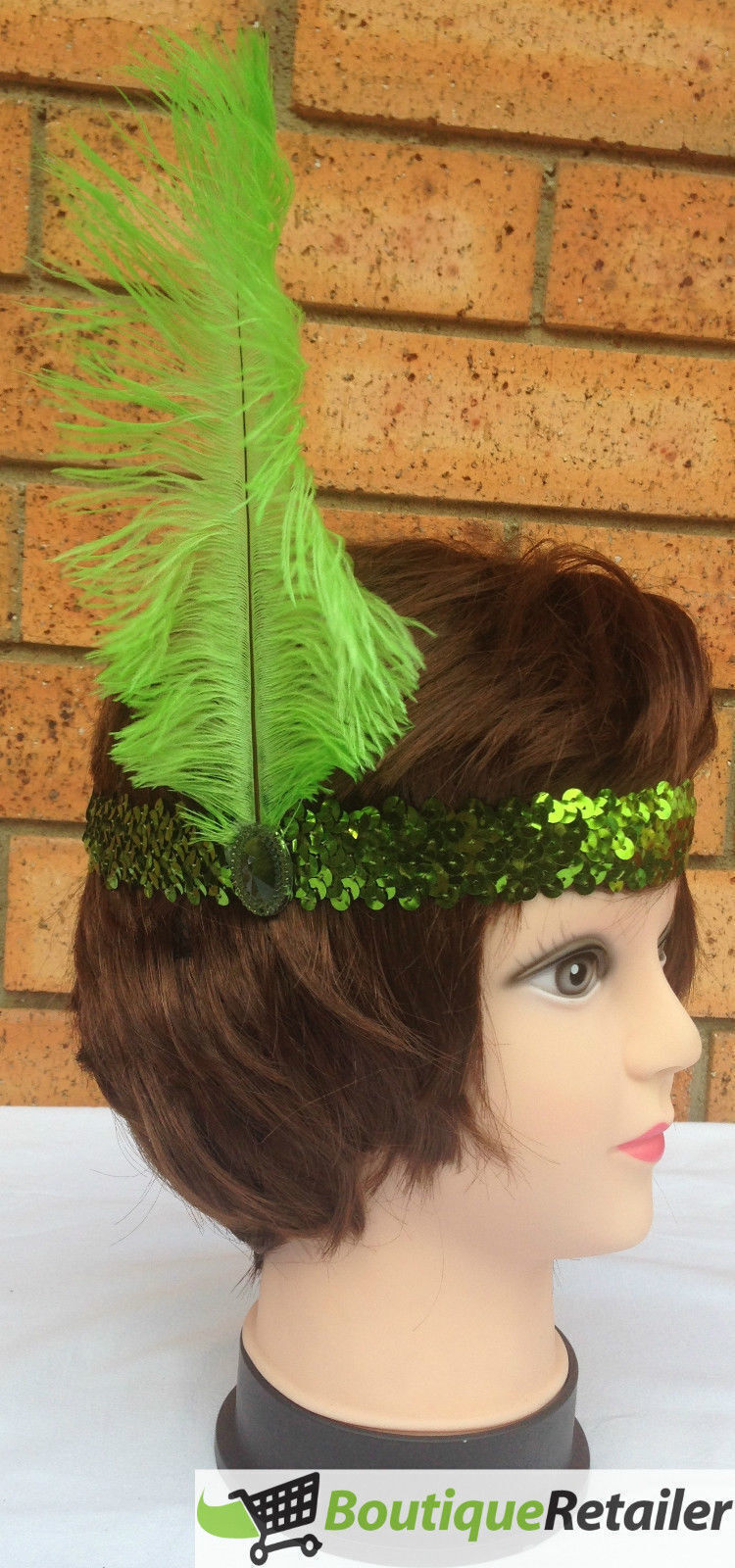 6-Pack Vintage 1920s Flapper Headbands with Feathers & Sequins for Charleston Costume Parties - Green
