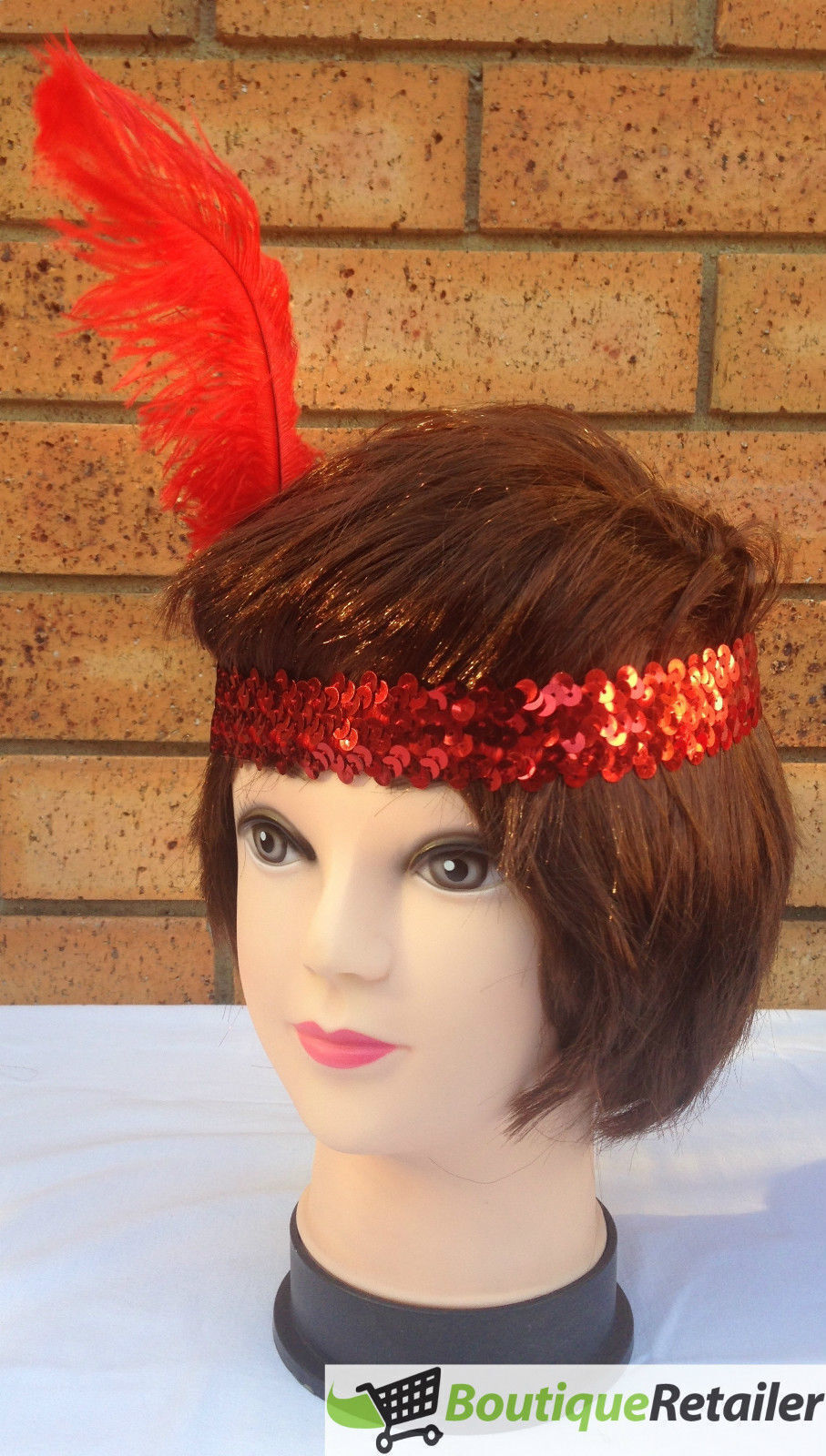 6-Pack Vintage 1920s Flapper Headbands with Feathers and Sequins for Charleston Costume Parties - Red