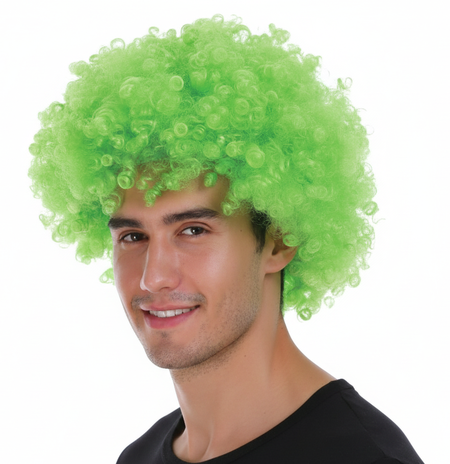 Men's Vibrant Green Curly Afro Wig - Perfect for 70s/80s Costume Parties and Disco Events