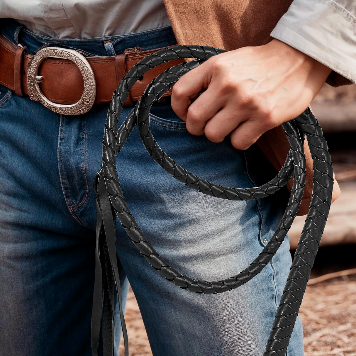 Faux Leather Cowboy Riding Whip Costume Accessory - 180cm Fancy Dress