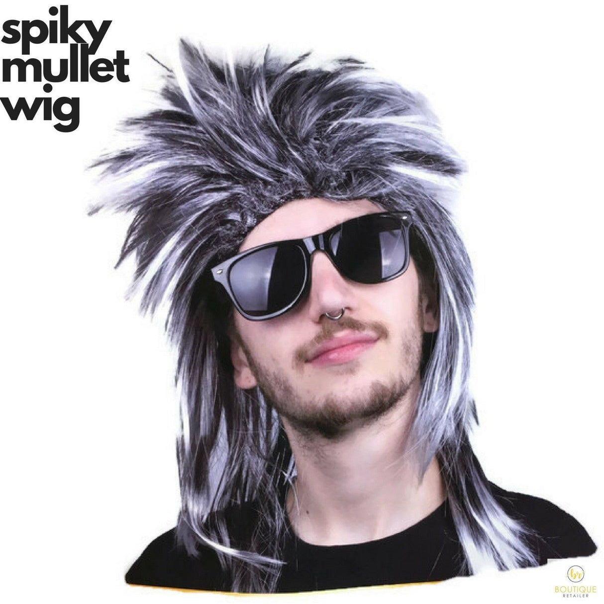80s Rocker Mullet Wig for Men - Spiky Hair Fancy Dress Party Costume