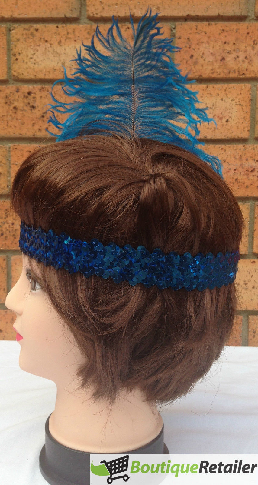 1920s Vintage Flapper Headband with Feather and Sequin Accents for Gatsby Dance - Ocean Blue