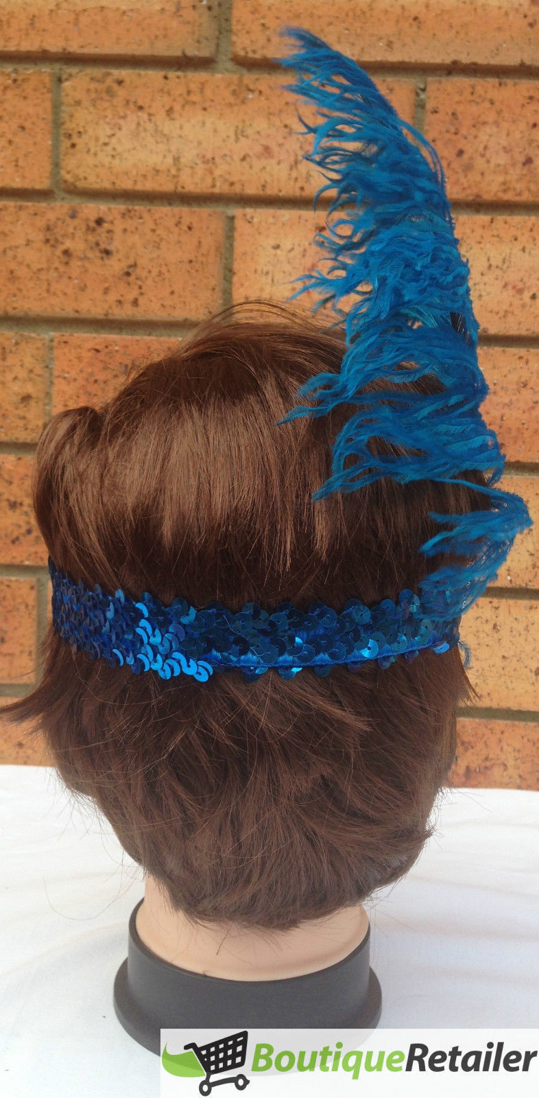 1920s Vintage Flapper Headband with Feather and Sequin Accents for Gatsby Dance - Ocean Blue