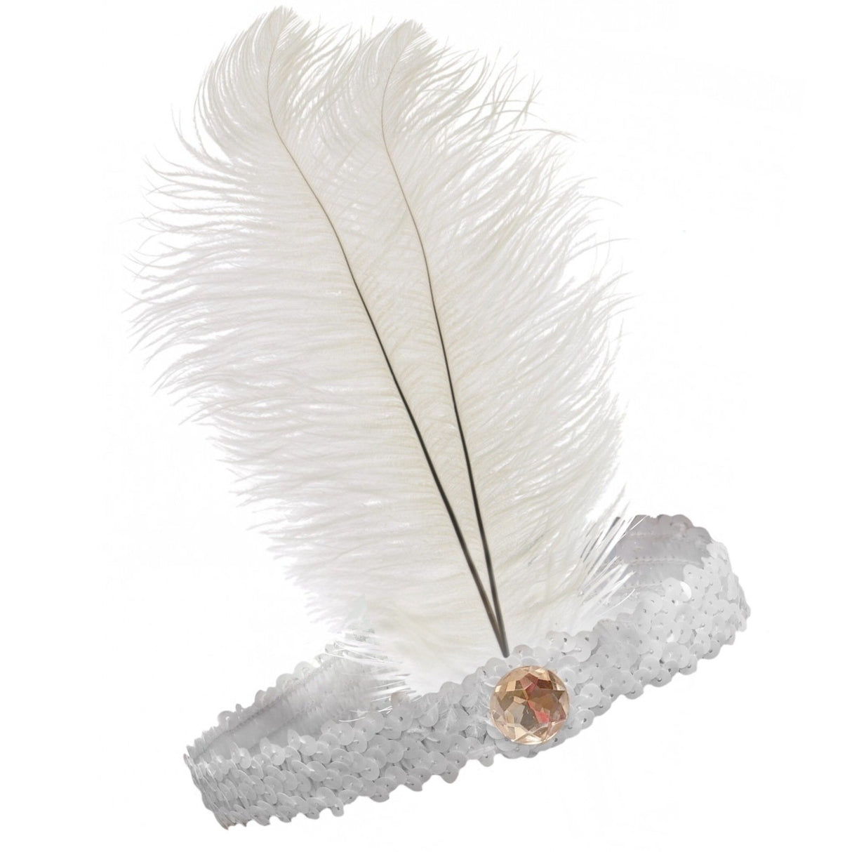 Roaring Twenties: Elegant White Flapper Headband with Feather and Sequin Details
